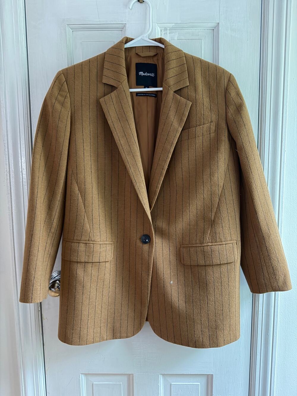 Madewell Women's Camel Brown Pinstripe Italian Wool Blazer Size 00